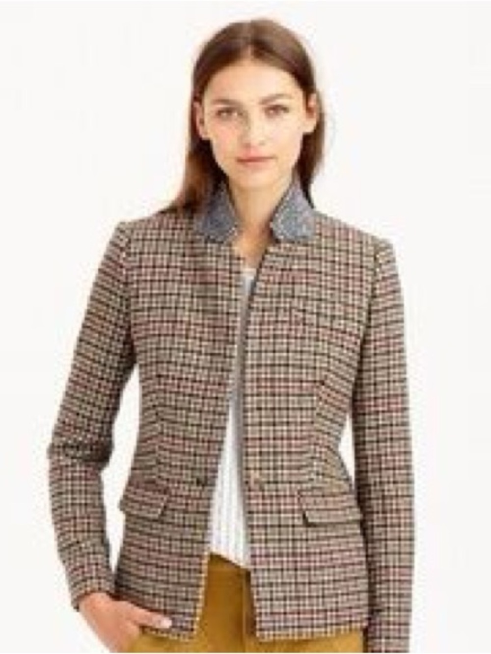 J. Crew Plaid houndstooth Tailored Blazer with Jeweled Collar